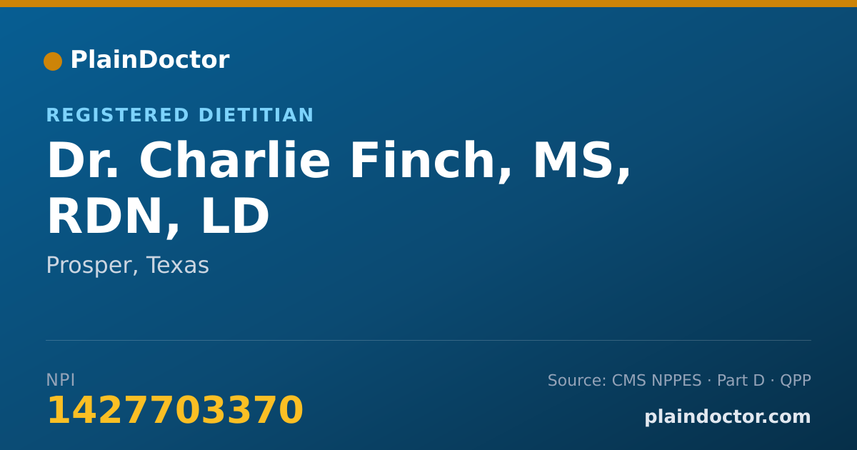 Shareable card for Charlie Finch, MS, RDN, LD - Registered Dietitian, Prosper, TX