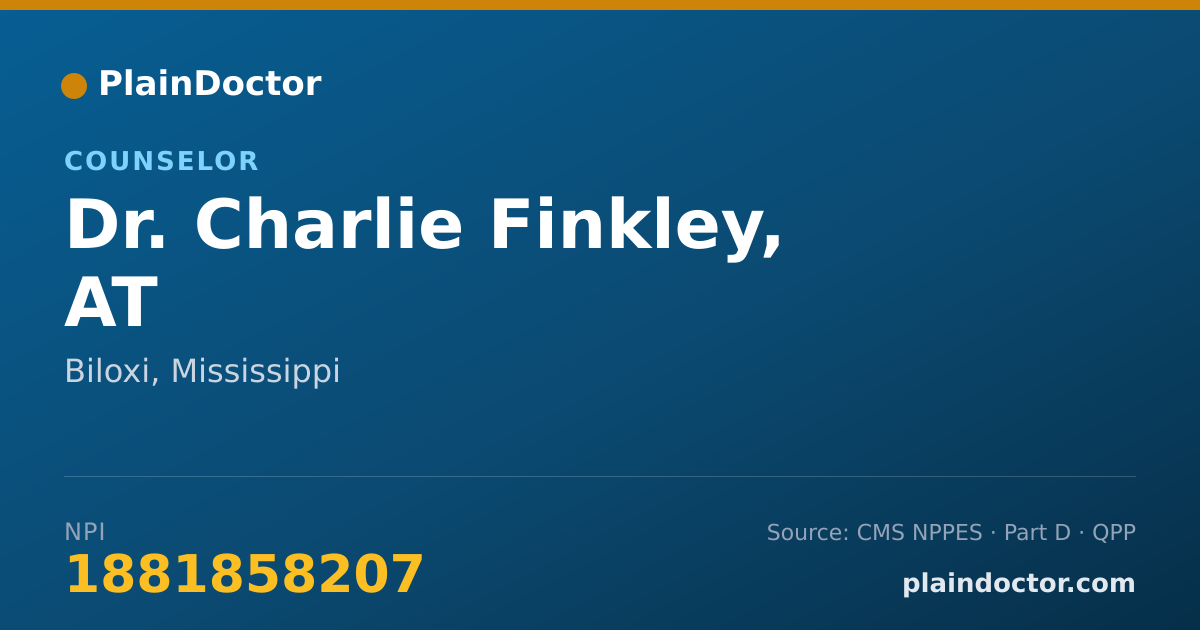 Shareable card for Charlie Finkley, AT - Counselor, Biloxi, MS