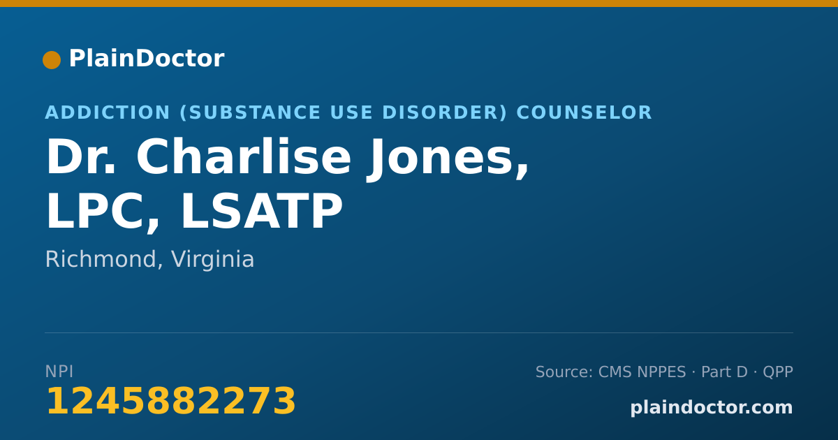 Shareable card for Charlise Jones, LPC, LSATP - Addiction (Substance Use Disorder) Counselor, Richmond, VA