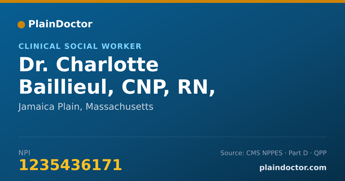 Shareable card for Charlotte Baillieul, CNP, RN, LICSW - Clinical Social Worker, Jamaica Plain, MA