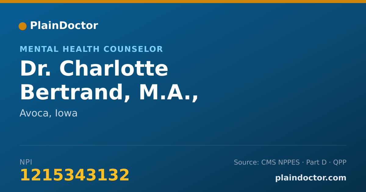 Shareable card for Charlotte Bertrand, M.A., P.L.M.H.C. - Mental Health Counselor, Avoca, IA