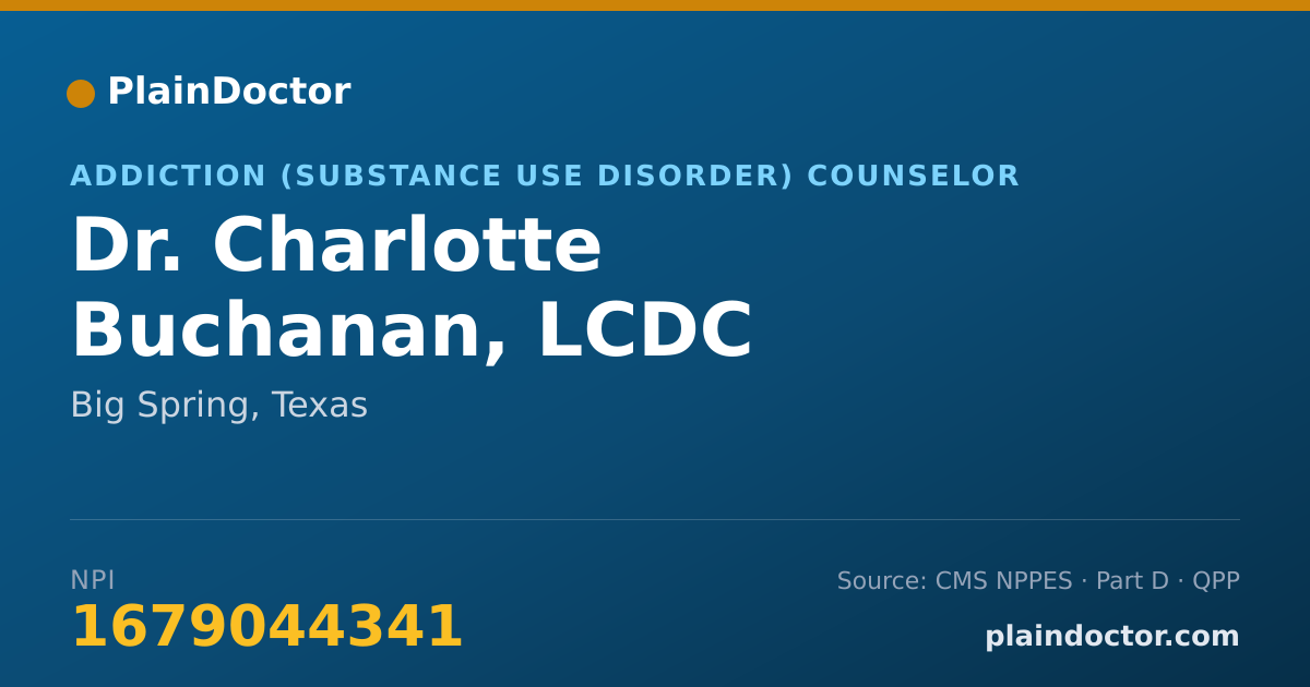 Shareable card for Charlotte Buchanan, LCDC - Addiction (Substance Use Disorder) Counselor, Big Spring, TX