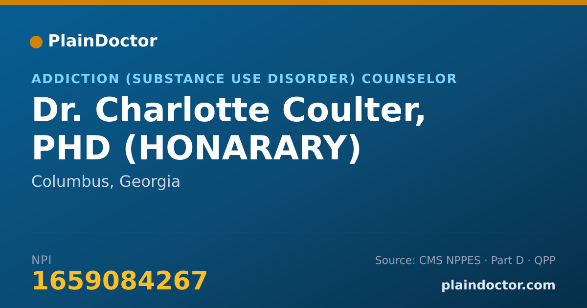 Shareable card for Charlotte Coulter, PHD (HONARARY) - Addiction (Substance Use Disorder) Counselor, Columbus, GA