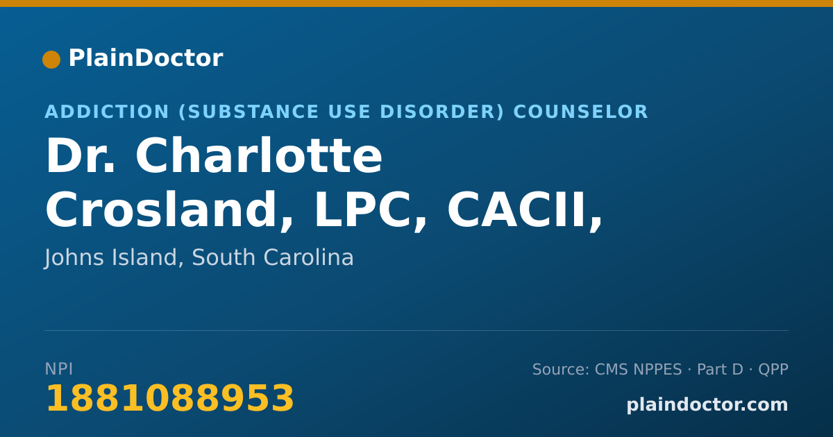 Shareable card for Charlotte Crosland, LPC, CACII, ATR-BC - Addiction (Substance Use Disorder) Counselor, Johns Island, SC