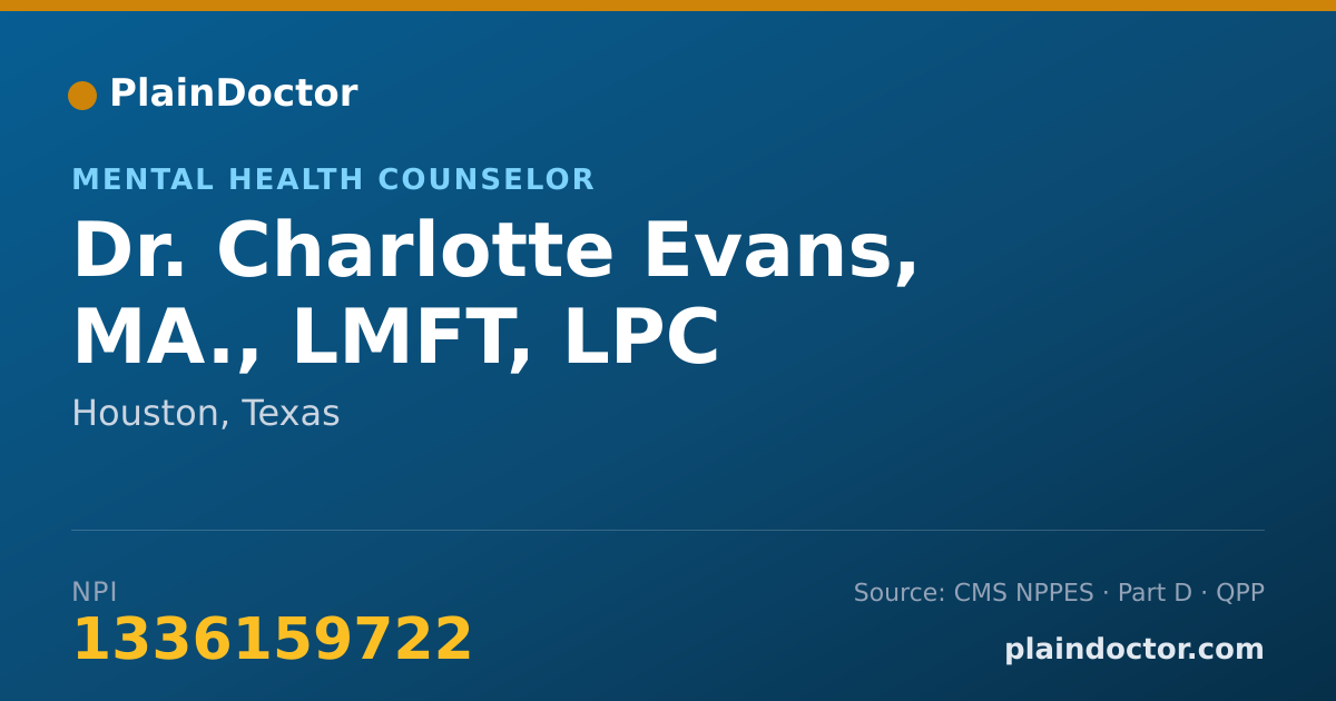 Shareable card for Charlotte Evans, MA., LMFT, LPC - Mental Health Counselor, Houston, TX