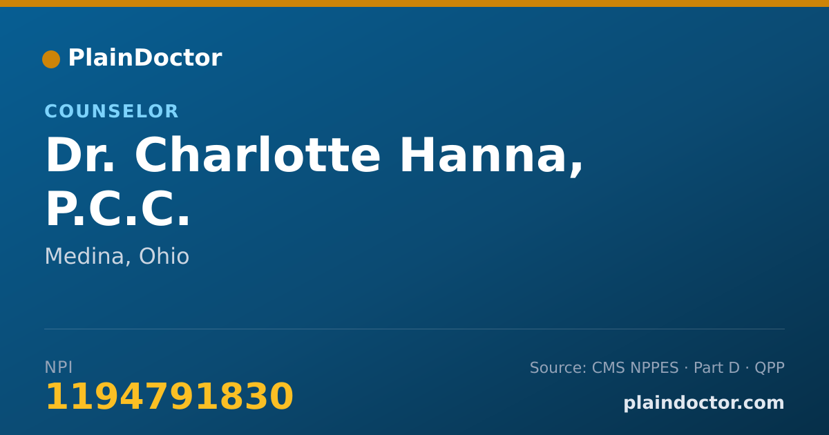 Shareable card for Charlotte Hanna, P.C.C. - Counselor, Medina, OH