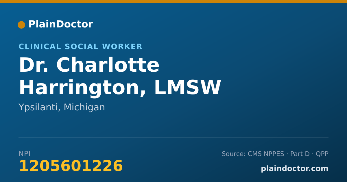 Shareable card for Charlotte Harrington, LMSW - Clinical Social Worker, Ypsilanti, MI