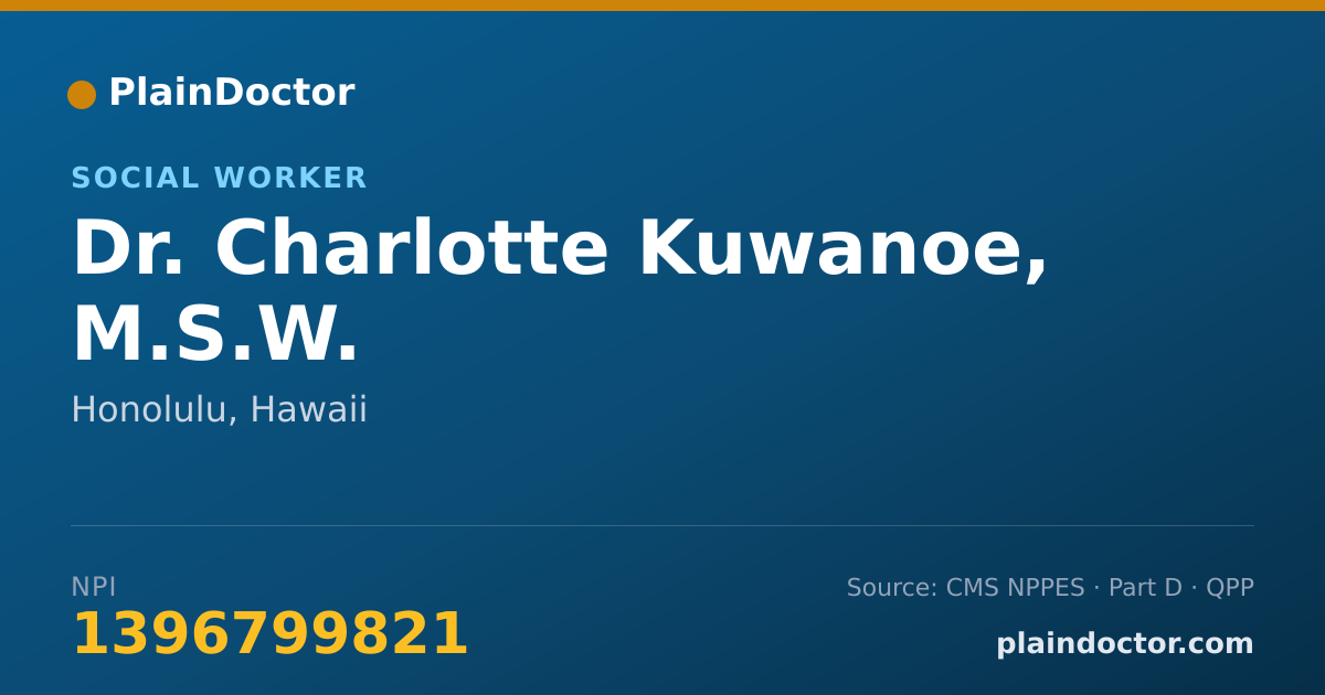 Shareable card for Charlotte Kuwanoe, M.S.W. - Social Worker, Honolulu, HI
