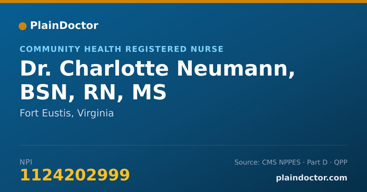 Shareable card for Charlotte Neumann, BSN, RN, MS - Community Health Registered Nurse, Fort Eustis, VA