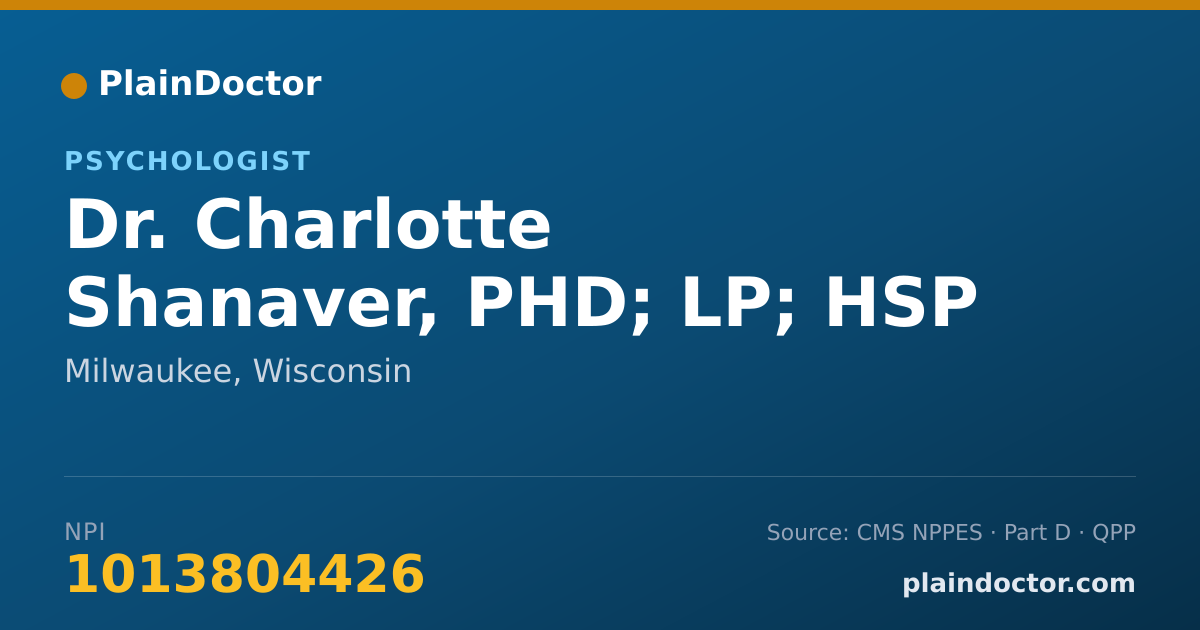 Shareable card for Charlotte Shanaver, PHD; LP; HSP - Psychologist, Milwaukee, WI