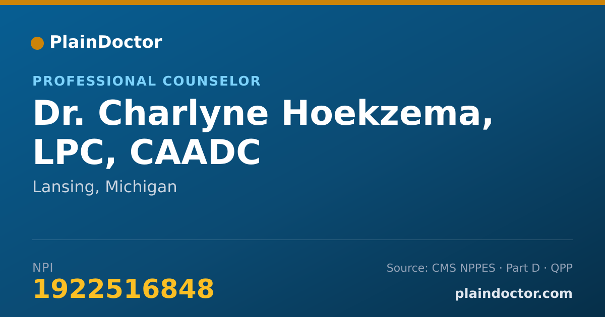 Shareable card for Charlyne Hoekzema, LPC, CAADC - Professional Counselor, Lansing, MI