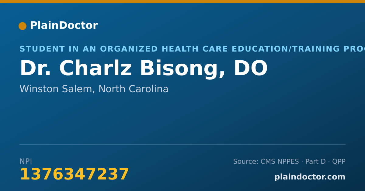 Shareable card for Charlz Bisong, DO - Student in an Organized Health Care Education/Training Program, Winston Salem, NC