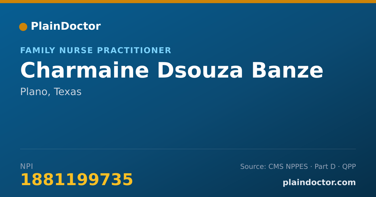 Shareable card for Charmaine Dsouza Banze - Family Nurse Practitioner, Plano, TX