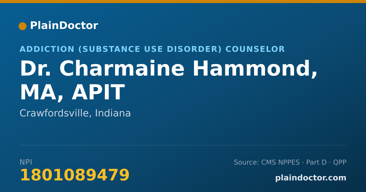 Shareable card for Charmaine Hammond, MA, APIT - Addiction (Substance Use Disorder) Counselor, Crawfordsville, IN