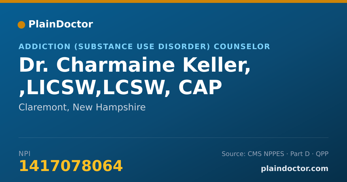 Shareable card for Charmaine Keller, ,LICSW,LCSW, CAP - Addiction (Substance Use Disorder) Counselor, Claremont, NH