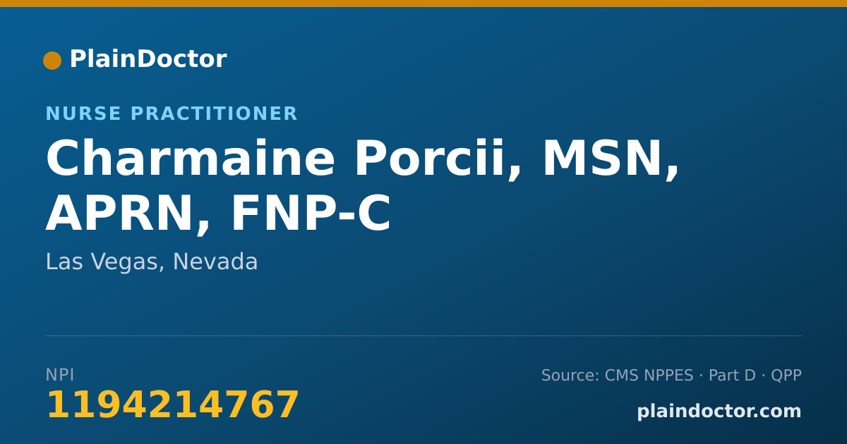 Shareable card for Charmaine Porcii, MSN, APRN, FNP-C - Nurse Practitioner, Las Vegas, NV