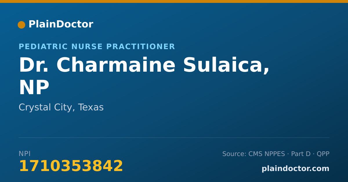 Shareable card for Charmaine Sulaica, NP - Pediatric Nurse Practitioner, Crystal City, TX