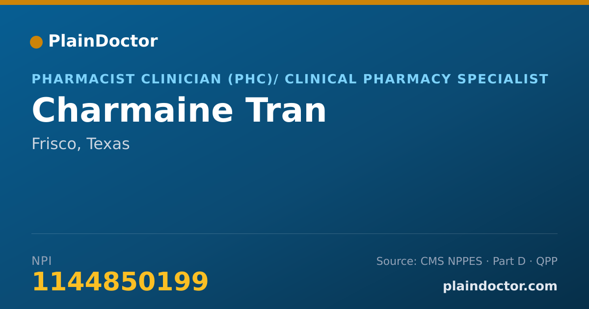 Shareable card for Charmaine Tran - Pharmacist Clinician (PhC)/ Clinical Pharmacy Specialist, Frisco, TX