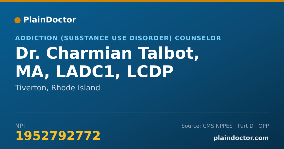 Shareable card for Charmian Talbot, MA, LADC1, LCDP - Addiction (Substance Use Disorder) Counselor, Tiverton, RI