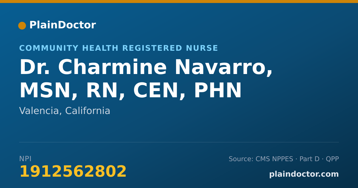 Shareable card for Charmine Navarro, MSN, RN, CEN, PHN - Community Health Registered Nurse, Valencia, CA