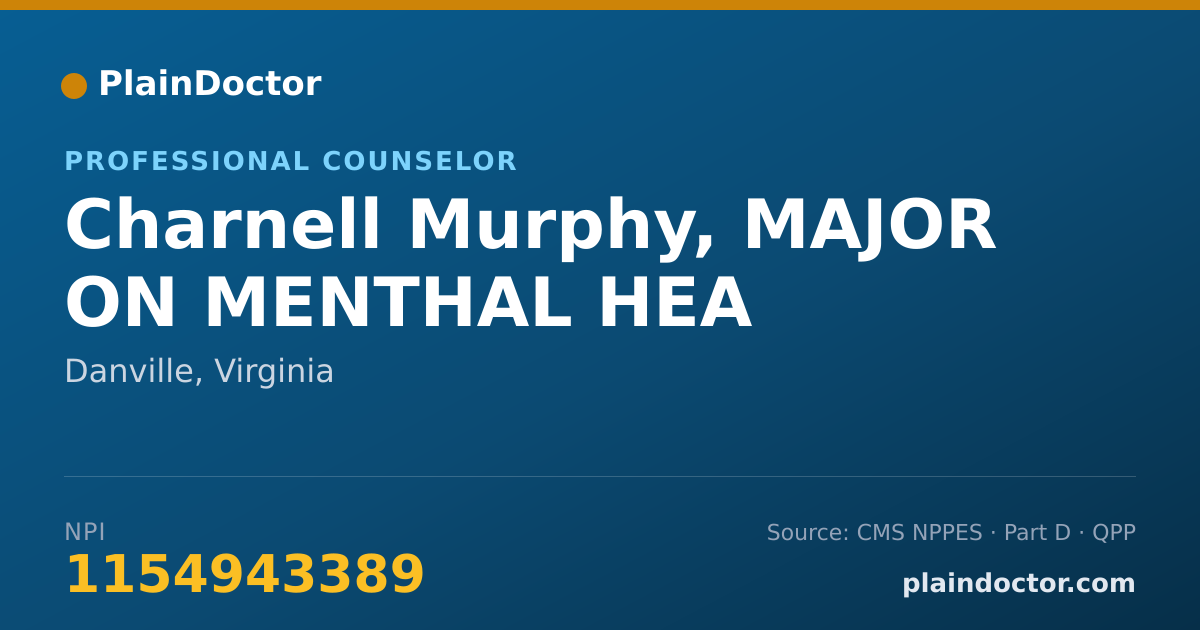 Shareable card for Charnell Murphy, MAJOR ON MENTHAL HEA - Professional Counselor, Danville, VA