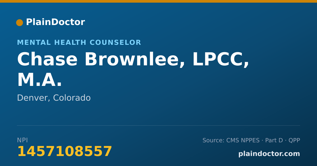 Shareable card for Chase Brownlee, LPCC, M.A. - Mental Health Counselor, Denver, CO