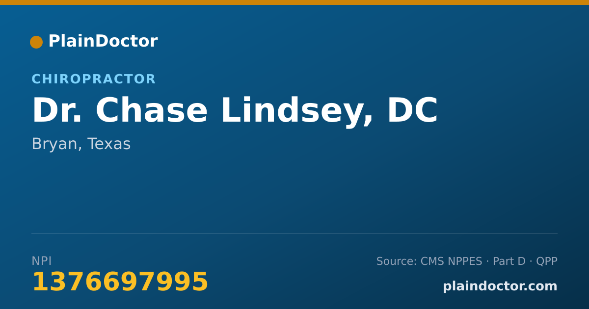 Shareable card for Chase Lindsey, DC - Chiropractor, Bryan, TX