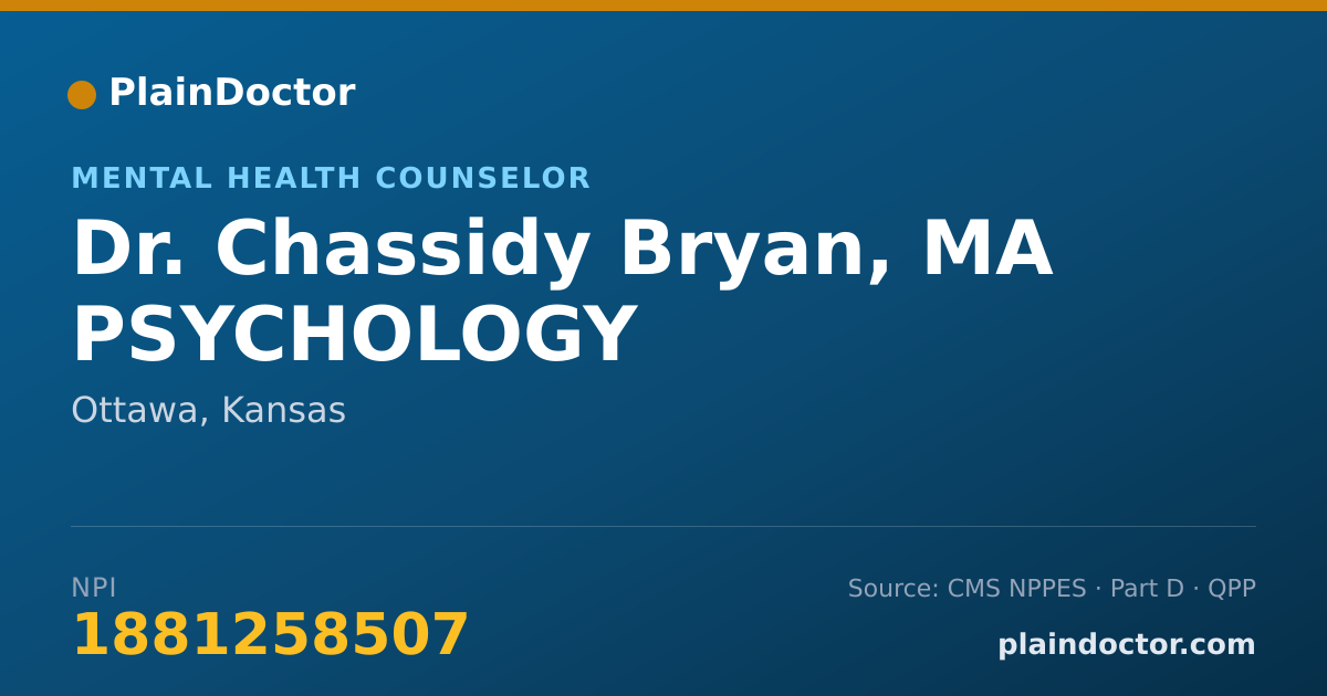 Shareable card for Chassidy Bryan, MA PSYCHOLOGY - Mental Health Counselor, Ottawa, KS