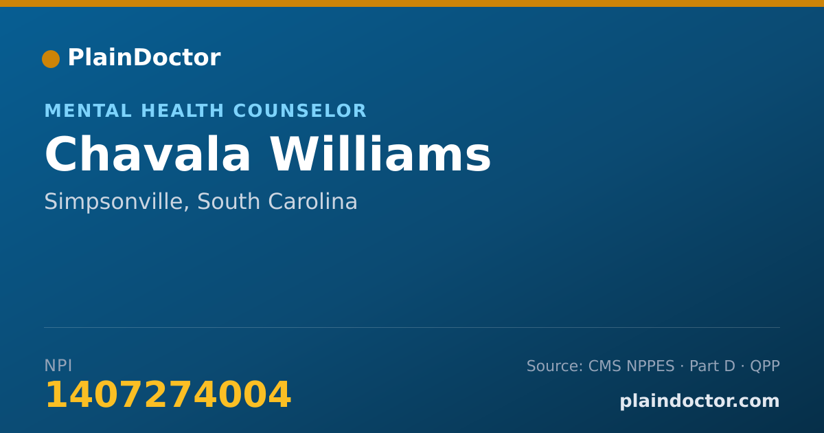 Shareable card for Chavala Williams - Mental Health Counselor, Simpsonville, SC