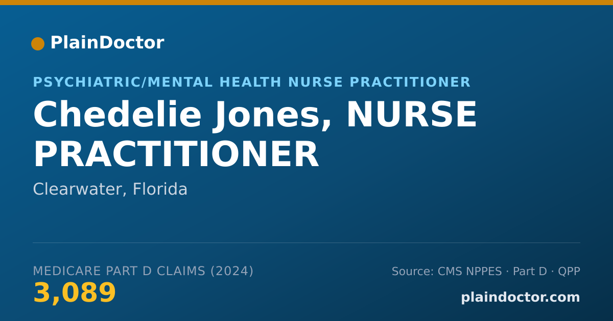Shareable card for Chedelie Jones, NURSE PRACTITIONER - Psychiatric/Mental Health Nurse Practitioner, Clearwater, FL