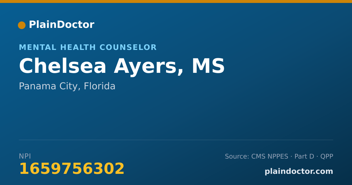 Shareable card for Chelsea Ayers, MS - Mental Health Counselor, Panama City, FL