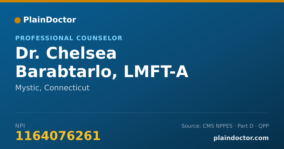 Shareable card for Chelsea Barabtarlo, LMFT-A - Professional Counselor, Mystic, CT