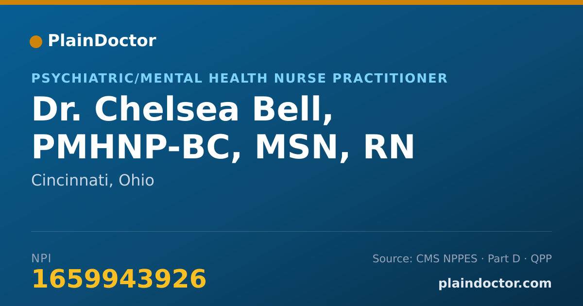 Shareable card for Chelsea Bell, PMHNP-BC, MSN, RN - Psychiatric/Mental Health Nurse Practitioner, Cincinnati, OH