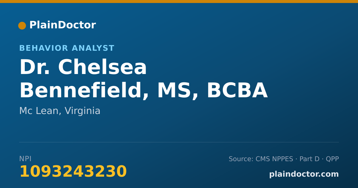 Shareable card for Chelsea Bennefield, MS, BCBA - Behavior Analyst, Mc Lean, VA