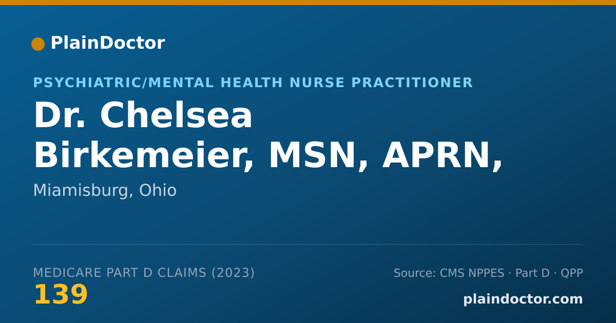 Shareable card for Chelsea Birkemeier, MSN, APRN, PMHNP-BC - Psychiatric/Mental Health Nurse Practitioner, Miamisburg, OH