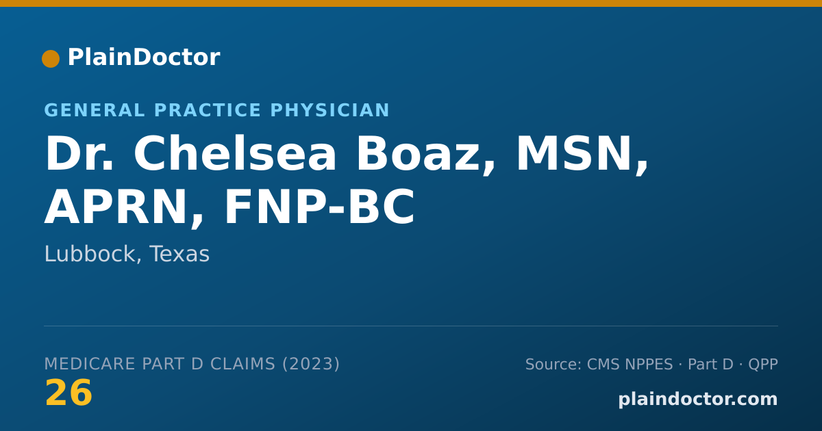 Shareable card for Chelsea Boaz, MSN, APRN, FNP-BC - General Practice Physician, Lubbock, TX