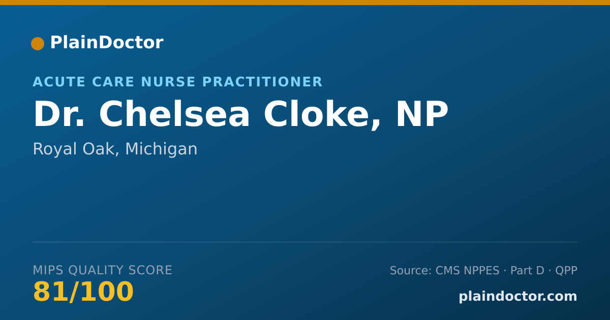 Shareable card for Chelsea Cloke, NP - Acute Care Nurse Practitioner, Royal Oak, MI