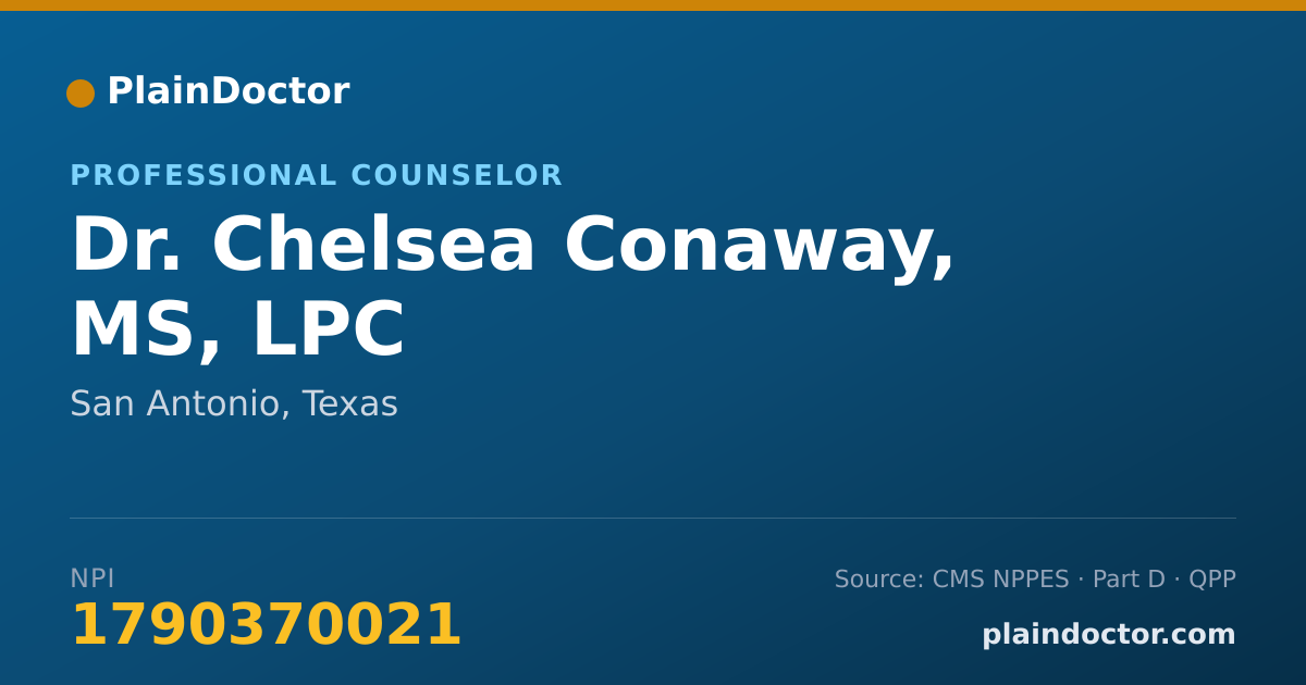 Shareable card for Chelsea Conaway, MS, LPC - Professional Counselor, San Antonio, TX