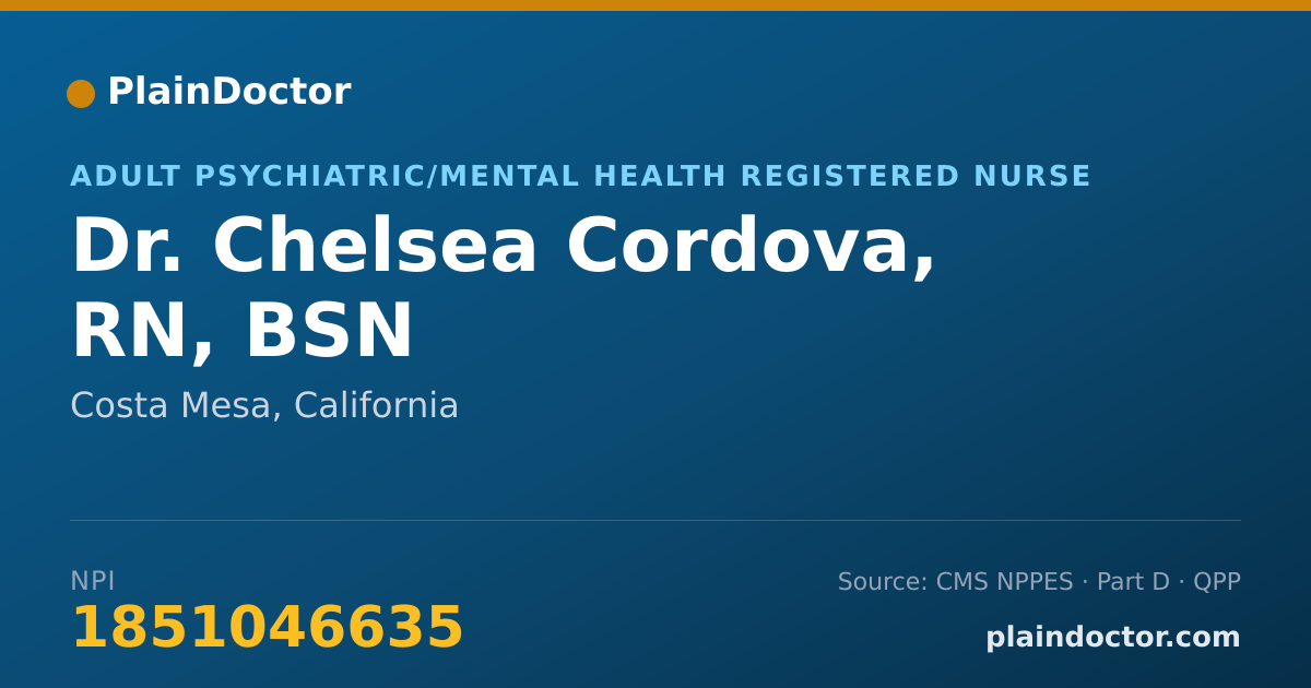 Shareable card for Chelsea Cordova, RN, BSN - Adult Psychiatric/Mental Health Registered Nurse, Costa Mesa, CA
