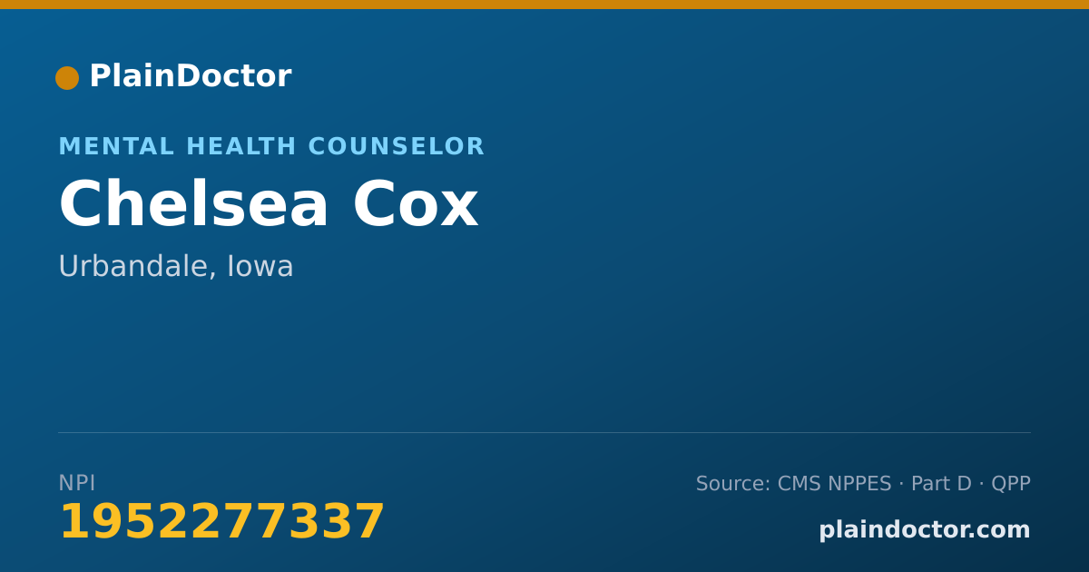 Shareable card for Chelsea Cox - Mental Health Counselor, Urbandale, IA