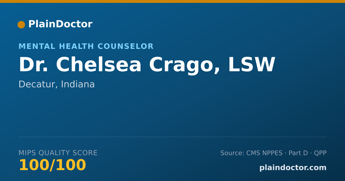 Shareable card for Chelsea Crago, LSW - Mental Health Counselor, Decatur, IN