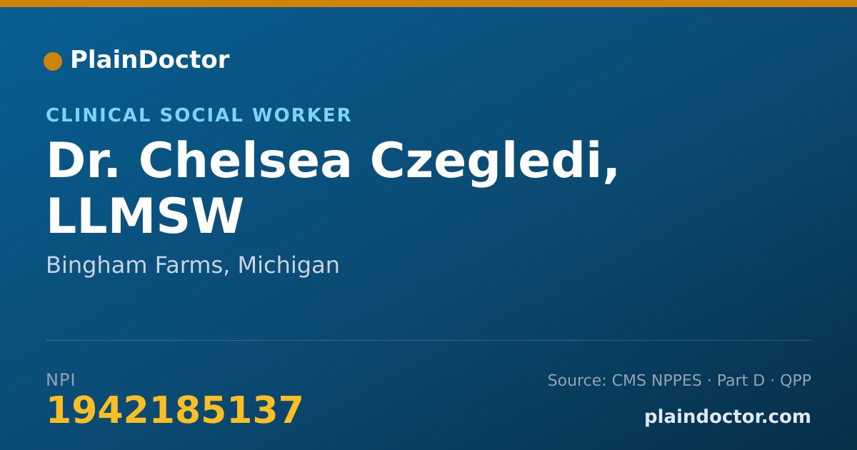 Shareable card for Chelsea Czegledi, LLMSW - Clinical Social Worker, Bingham Farms, MI