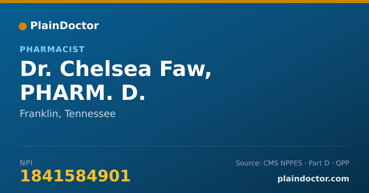 Shareable card for Chelsea Faw, PHARM. D. - Pharmacist, Franklin, TN