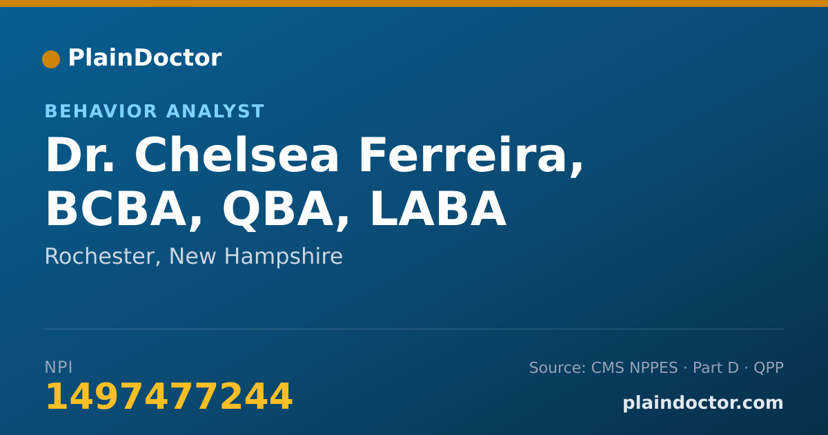 Shareable card for Chelsea Ferreira, BCBA, QBA, LABA - Behavior Analyst, Rochester, NH