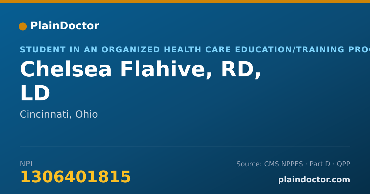 Shareable card for Chelsea Flahive, RD, LD - Student in an Organized Health Care Education/Training Program, Cincinnati, OH