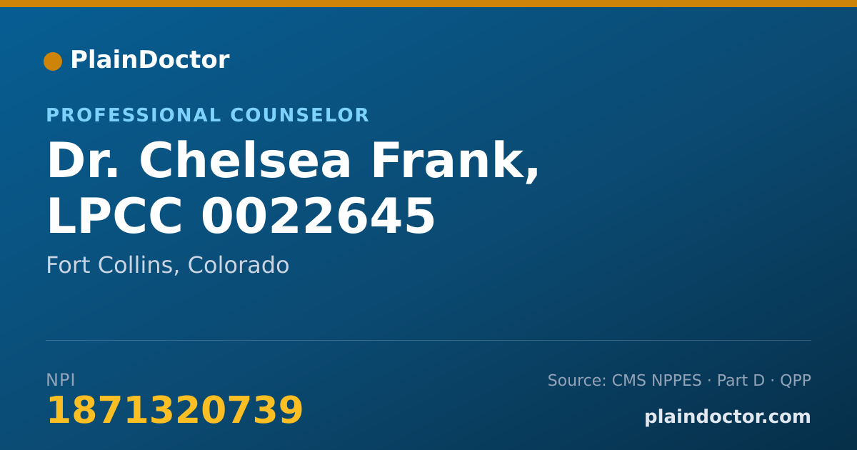 Shareable card for Chelsea Frank, LPCC 0022645 - Professional Counselor, Fort Collins, CO
