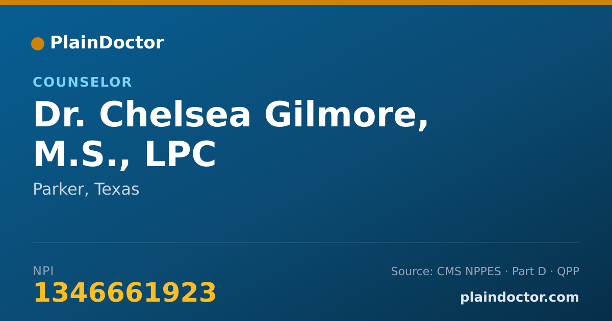 Shareable card for Chelsea Gilmore, M.S., LPC - Counselor, Parker, TX
