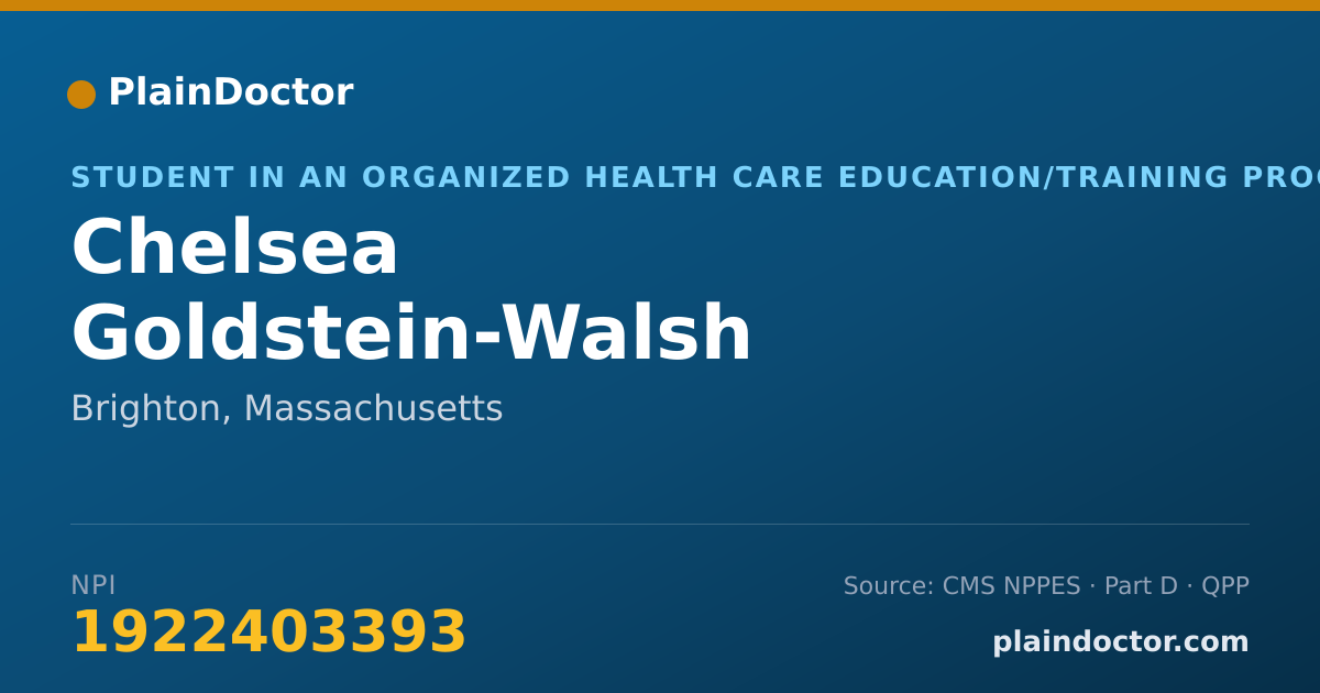 Shareable card for Chelsea Goldstein-Walsh - Student in an Organized Health Care Education/Training Program, Brighton, MA