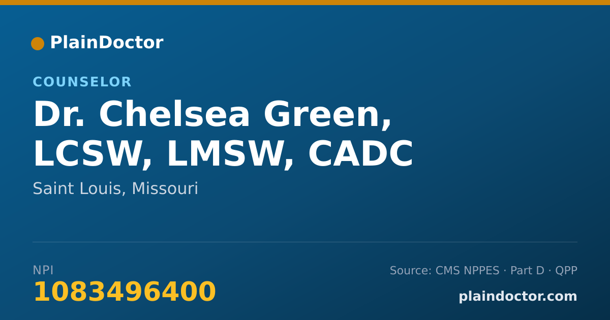 Shareable card for Chelsea Green, LCSW, LMSW, CADC - Counselor, Saint Louis, MO