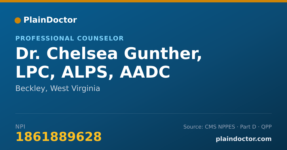 Shareable card for Chelsea Gunther, LPC, ALPS, AADC - Professional Counselor, Beckley, WV